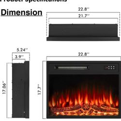 ✌️ 23 inch Electric Fireplace Insert with Stove Heater for TV Stand,LED Realistic Flame,Recessed Mounted Fireplace Heater with Remote Control