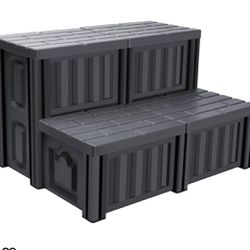 Hot Tub Steps with Storage - Heavy Duty Sturdiness Hot Tub Stairs Spa Steps for Outside Outdoor, Non Slip PP Plastic, Fast & Easy Install - Upgrade Mu