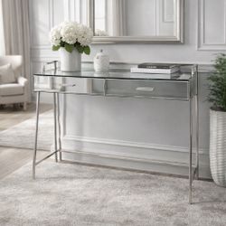 Mirrored Entry Table  with Drawer Silver Console Table