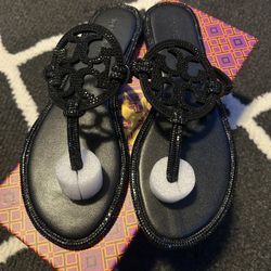 Tory Burch Crystal Miller Sandals – Black (Size 7.5) 