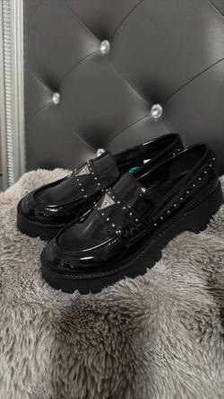 Guess Black Patent Leather Platform Loafers