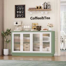 55.1'' W Modern Sideboard, Buffet with Adjustable Shelves and Tempered Glass Doors