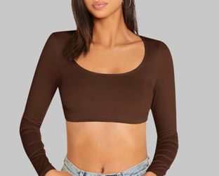 Brown Long Sleeve Crop Top