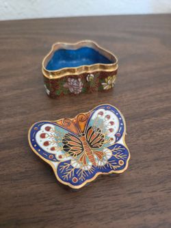 Small Vintage Butterfly Cloisonné Trinket Box