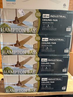 Hampton Bay 60in. Industrial Brushed Steel Finish Ceilingr Fan Indoor/Covered Outdoor NO LIGHT NEW Pick Up Only By W.63rd St/S.California Ave $60 Each