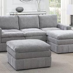 Brand New Grey Super Plush Modular Sectional Sofa w Ottoman 