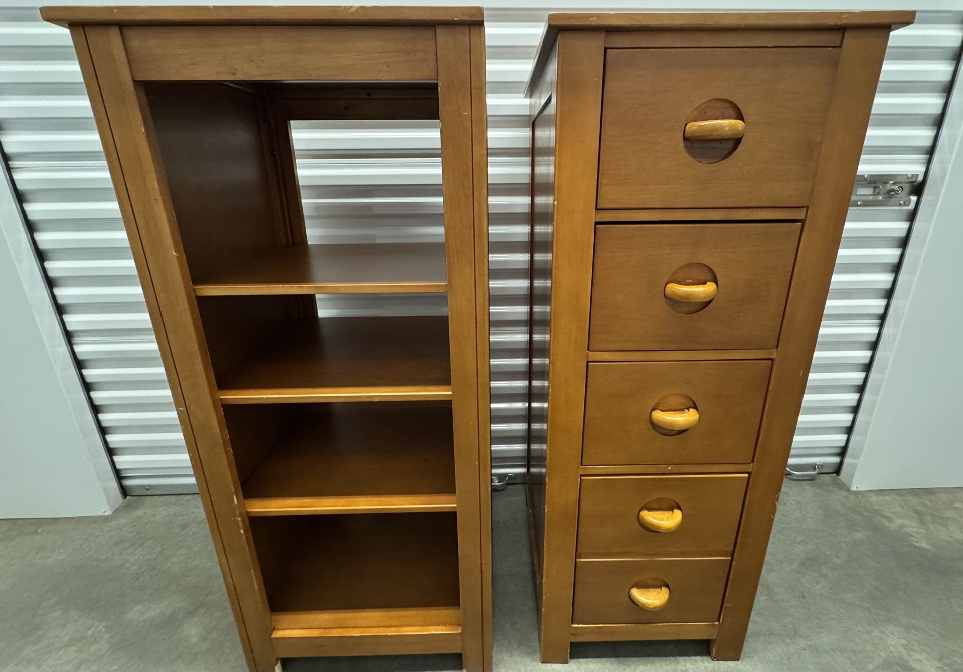 2-Used Wooden Storage Cabinets 1 With Shelves & 1 With 4 Drawers