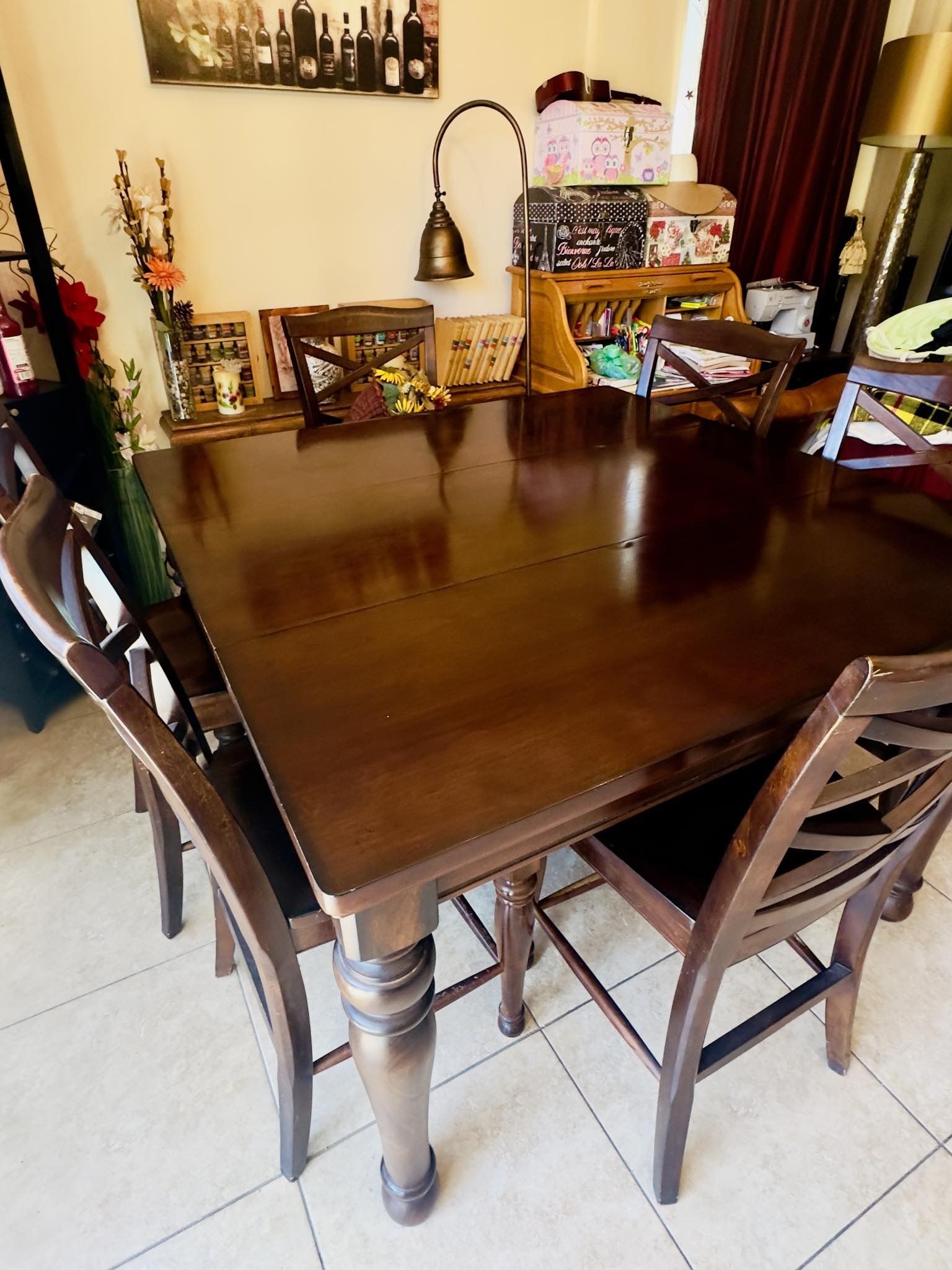 Ashley Furniture Dark Cherry Wood Dining Room set with 6 Chairs