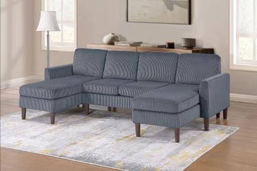 Brand New Grey Corduroy Sectional Sofa