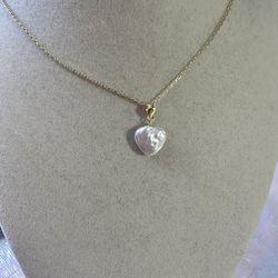 New Gold Sterling Silver Freshwater Pearl Heart  Necklace