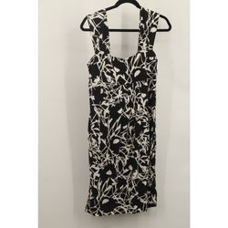 Ann Taylor LOFT Womens Square Neck Floral Midi Dress Black White Sleeveless M