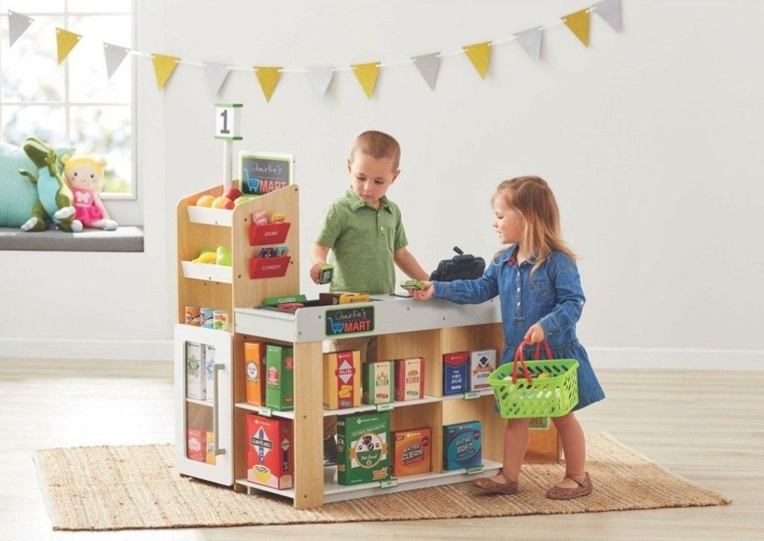 Brand New In Box Wood Play Supermarket With Working Register With Calculator Sounds And Lights Working Scanner And Mic