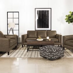 Brand New 2PC Vintage Brown Leatherette Sofa and Loveseat Set