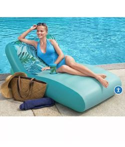 New H2O GO Luxury Fabric Covered Lounge Pool Chair Float +Fabric Cover 64”X37”