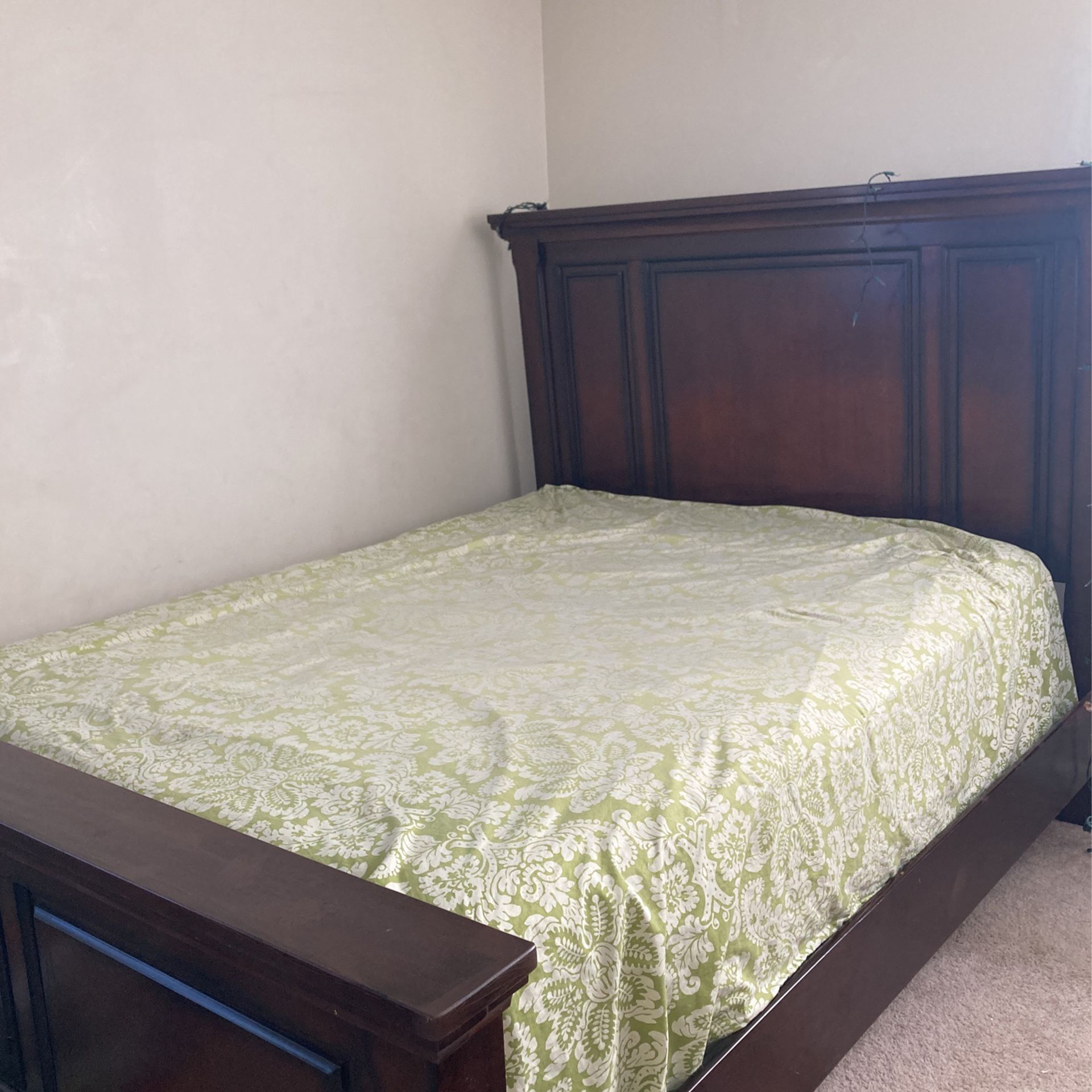 Queen Size Bed With Dresser and Mirror  Mattress Box Spring 