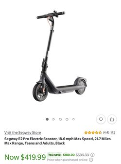 Segway E2 Pro Electric Scooter, 18.6 mph Max Speed, 21.7 Miles Max Range, Teens and Adults, Black