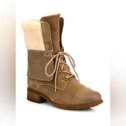NEW UGG Gradin Suede Lace-Up Boots Inner Sheepa Fleece Boots Women 8