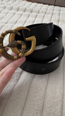Authentic -rare GUCCI GG Marmont Snake Gold Buckle Belt Gold/Brass With Leather Wide Strap