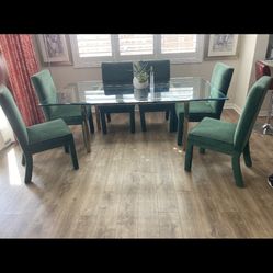 Glass Beveled Dining Table 6 Chairs 