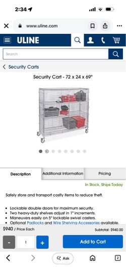 Uline Security Cart 72 x 24 x 69"