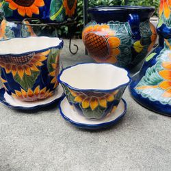 Talavera  Small Planters With Saucers (2 Different Sizes) $23 And $28 Each 