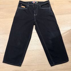 Empyre Loose Fit Embroidered Black Denim Pants Size32