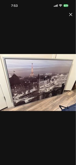Modern Paris Wall Art – Large Framed Canvas - Silver Frame