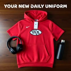 Nike Red Men's Cotton Short Sleeve Hoodie Pullover Kangaroo Pocket Size M
