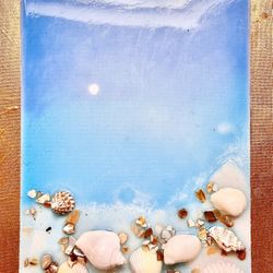 Resin Beach Scene With Real Shells And Sea Glass