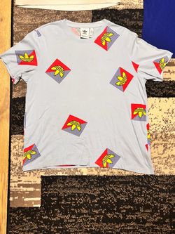 Men's Adidas Originals Diagonal Trefoil Graphic Tee - Light Blue - Size L