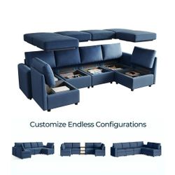 6 Seater Sofa Blue 