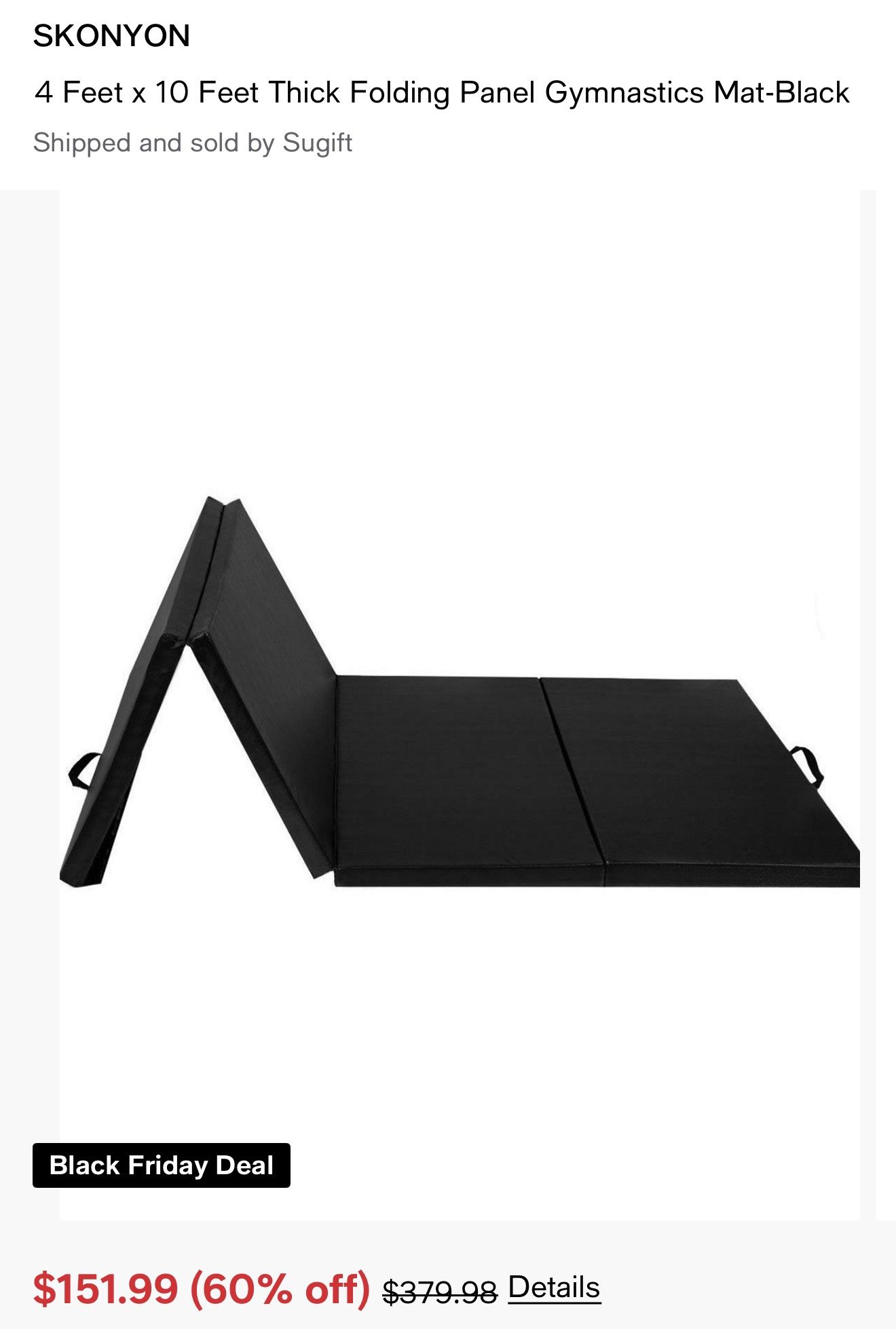 SKONYON 4 Feet × 10 Feet Thick Folding Panel Gymnastics Mat-Black