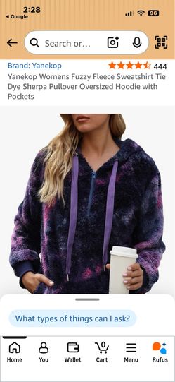 Yanekop Fizzy Fleece Hooded Sweatshirt Tie Dye Sherpa Pullover NWT Size Large