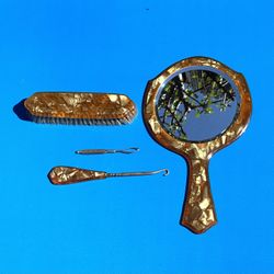 Vintage Amber Tortoise Bakelite Vanity Set