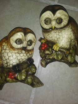 Vintage ceremic 1930s set of owl wall decor.PERFECT CONDITION