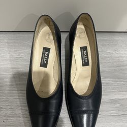 Bally Dark Blue Leather Brogue Heels