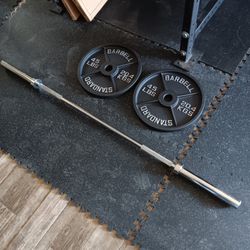 New 45lb Olympic Plates With 35lb Barbell 