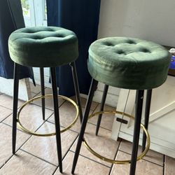 4 Green Suede Stools 