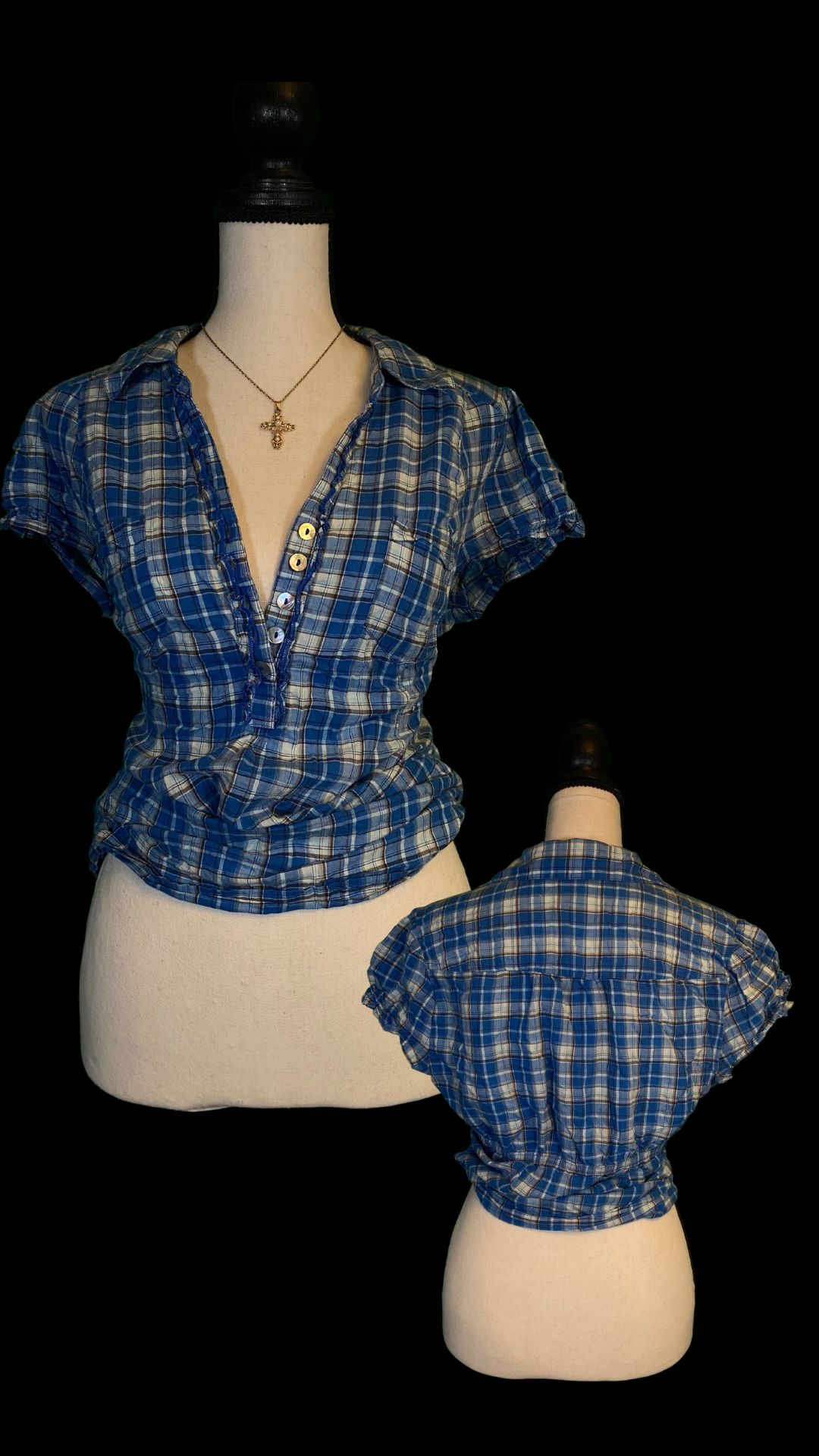 Blue And White Plaid Top 
