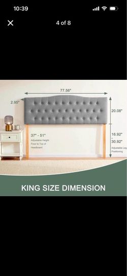 King Size Tufted Upholstered Headboard Gray