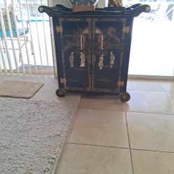 Wood Black Lacquer Bar Cabinet Chinese Chinoserie Style 