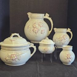 Antique 1890's Haynes Ware Toulon Baltimore Pottery Floral 5-Piece Set