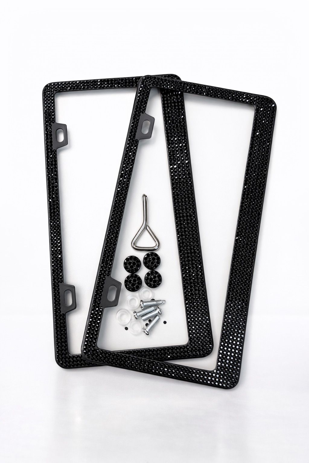 Set of 2 Black Rhinestone License Plate Frames + Hardware Kit – Universal Fit