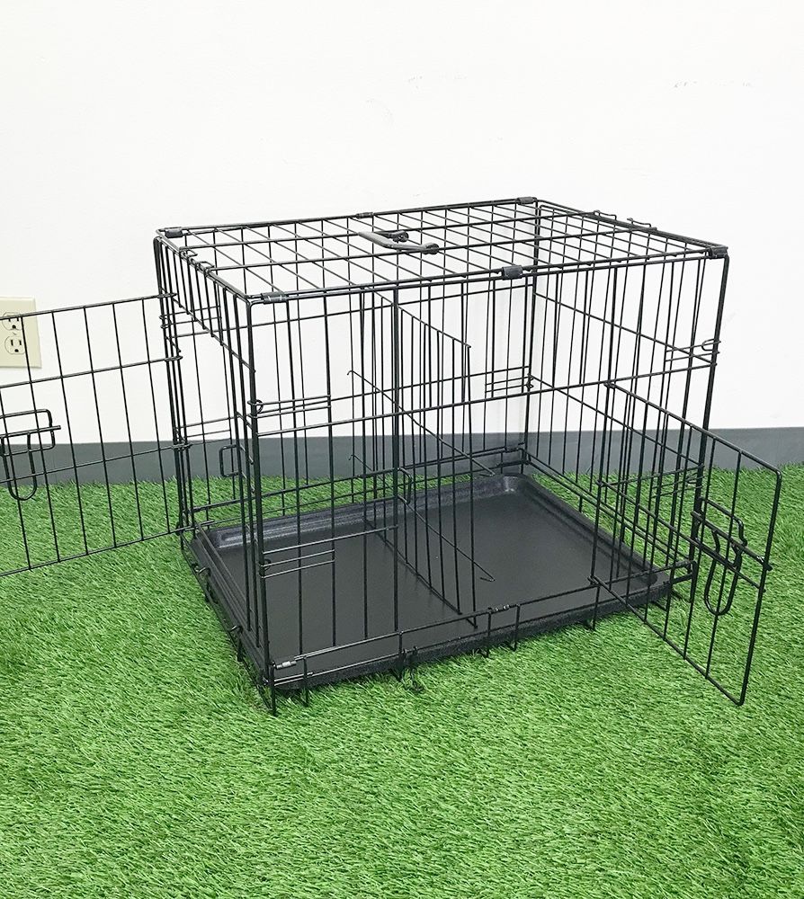 New In Box $30 Double Door 24” Dog Crate Cage Folding Metal Kennel, Plastic Tray 24x17x19 Inches