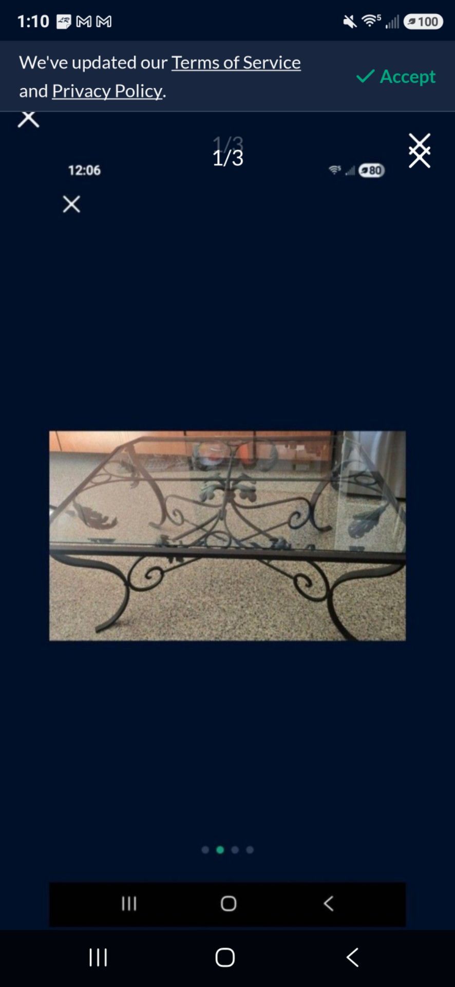Custom Made Glass And Metal Coffee Tea Table. 58 X 42 X 24
