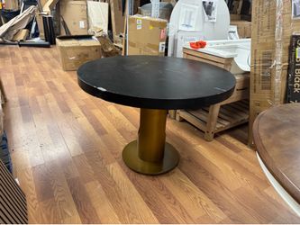 Round Black Concrete Table With Gold Base