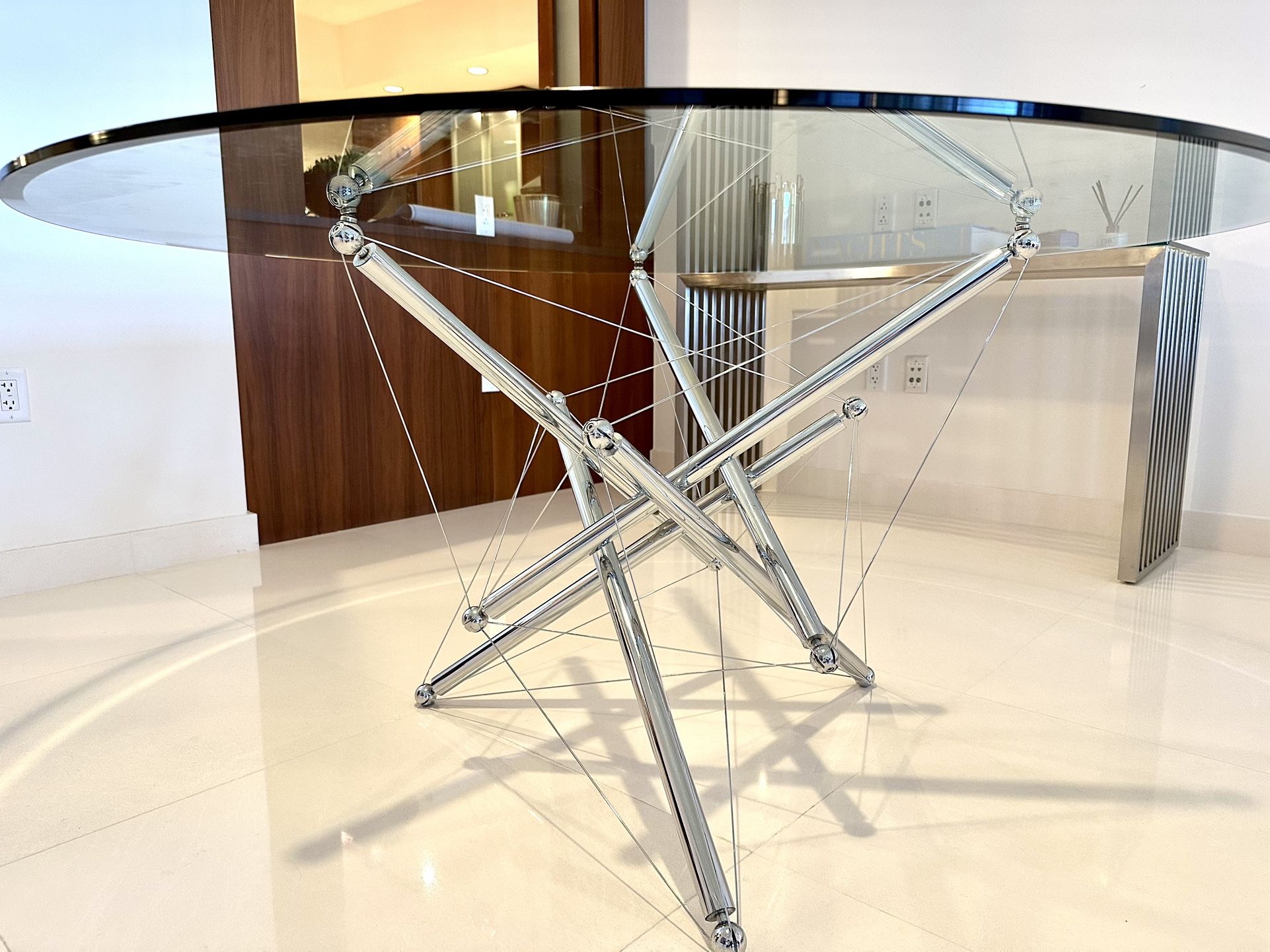 1980s Theodore Waddell for Cassina 714 Tensegrity Chromed Steel Dining Table