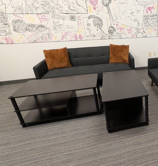 2-Tier Coffee Table with Storage Shelf – Black Wood & Metal – $20
