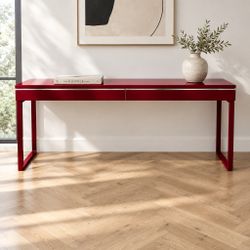 Red Lacquer Console Table with Two Drawers