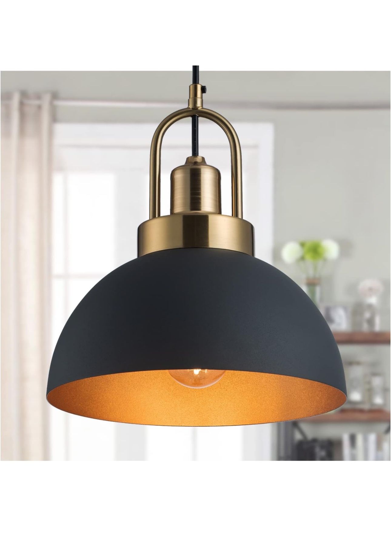 Vintage Pendant Light 9.84 "Black and Gold Pendant Light Brass Socket Dome line Length Industrial Pendant Light 78.74" for Kitchen Island, Dining Room